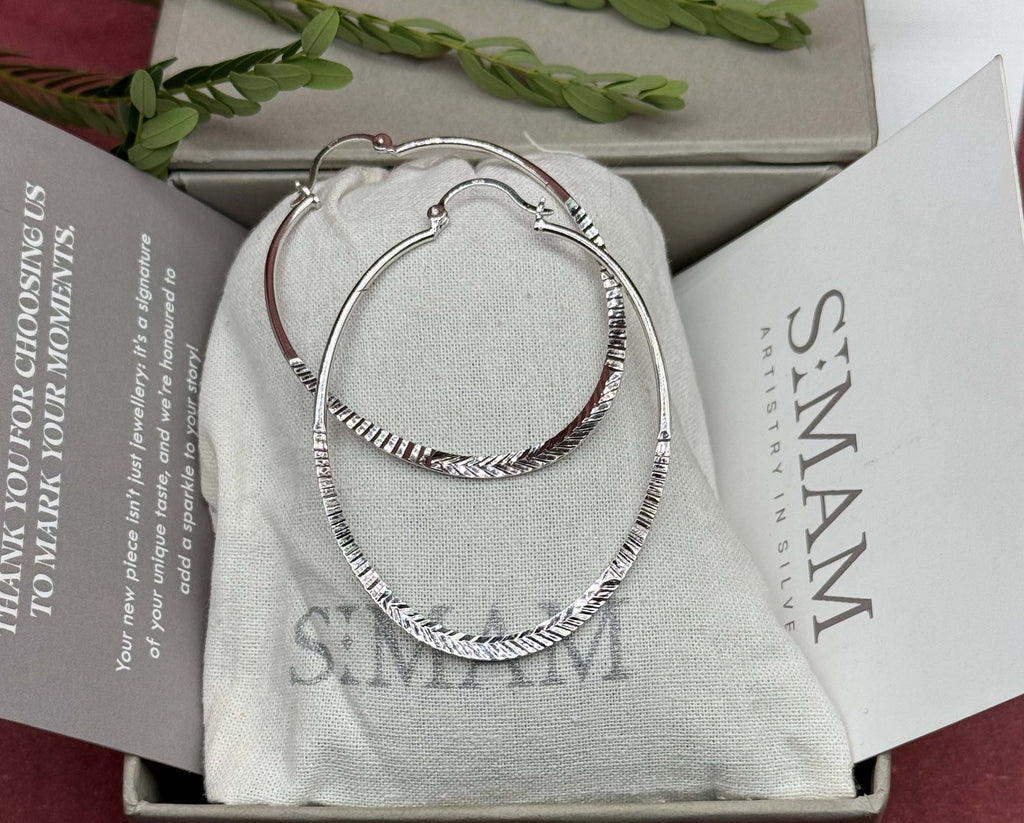 Textured Oval Hoop Earrings, Lightweight Sterling Silver Everyday Jewelry