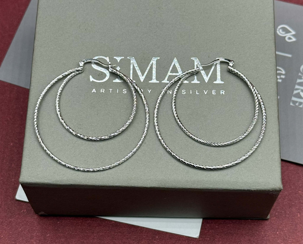 Sterling Silver Double Hoop Earrings, Textured Layered Circles, Minimalist Everyday Jewelry