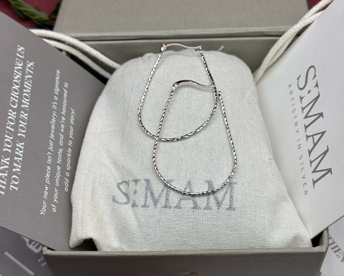 925 Sterling Silver Teardrop Hoop Earrings, Twisted Silver Hoops, Minimalist Drop Earrings, Lightweight Everyday Jewelry, Gift for Her