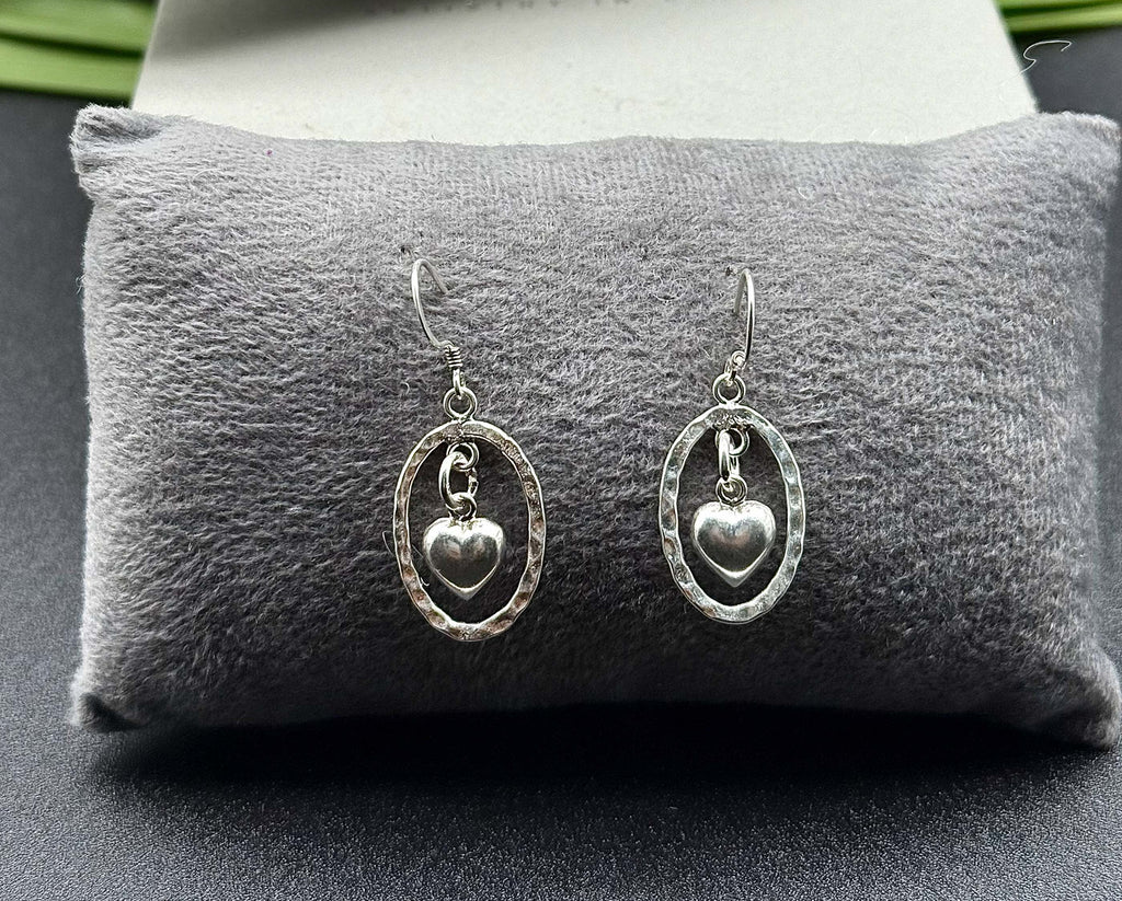 Handmade Silver Heart Dangle Earrings