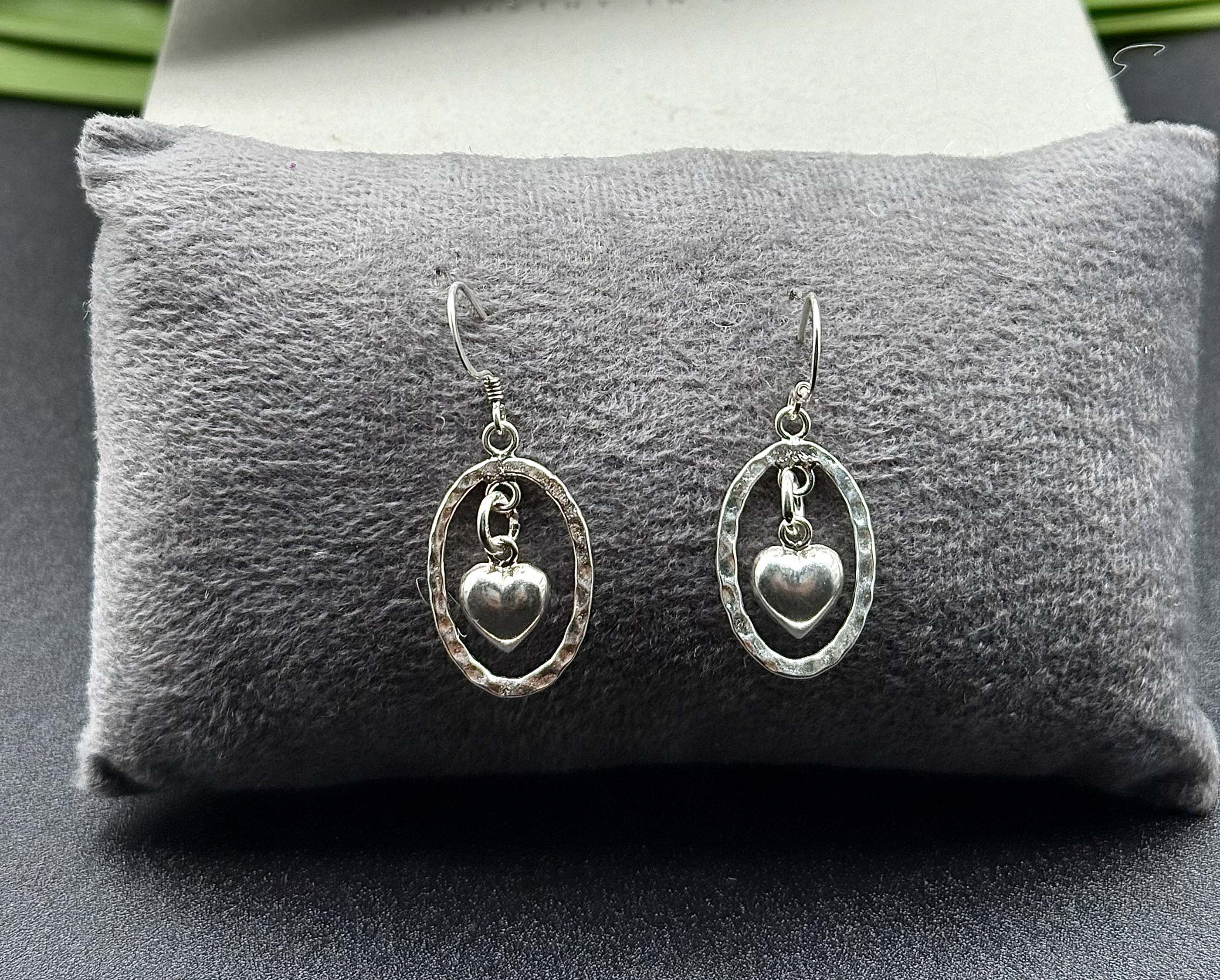 Handmade Silver Heart Dangle Earrings