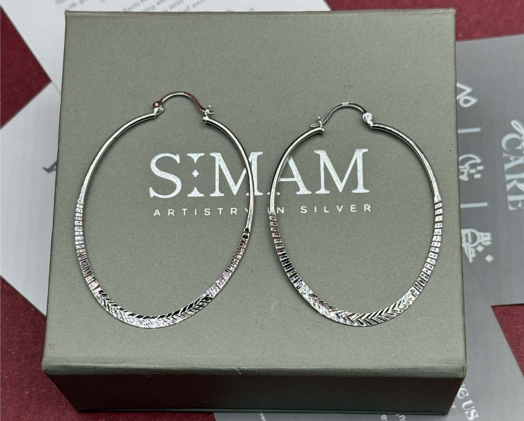 Textured Oval Hoop Earrings, Lightweight Sterling Silver Everyday Jewelry