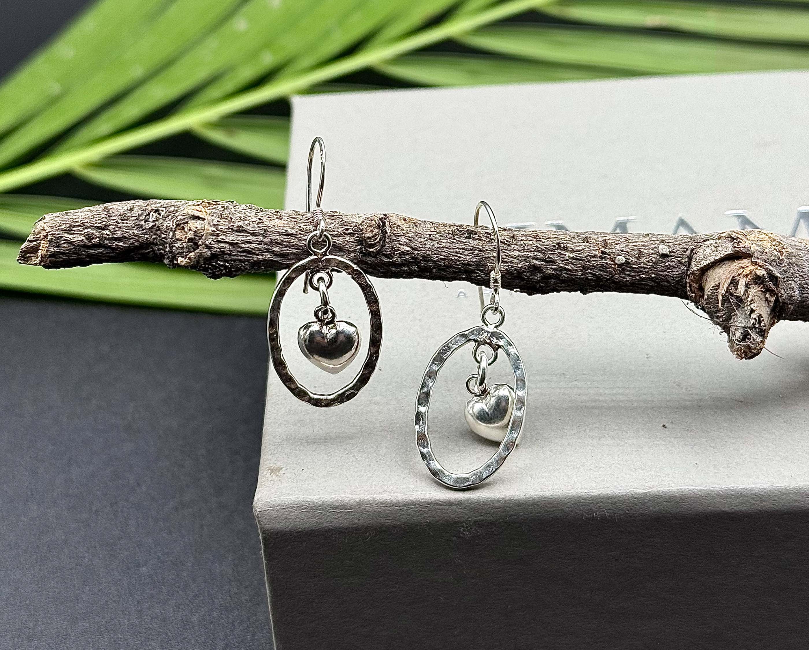 Handmade Silver Heart Dangle Earrings