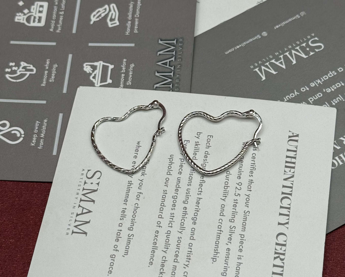 925 Sterling Silver Heart Hoop Earrings, Twisted Heart Earrings, Minimalist Silver Hoops, Romantic Jewelry Gift for Her, Everyday Earrings