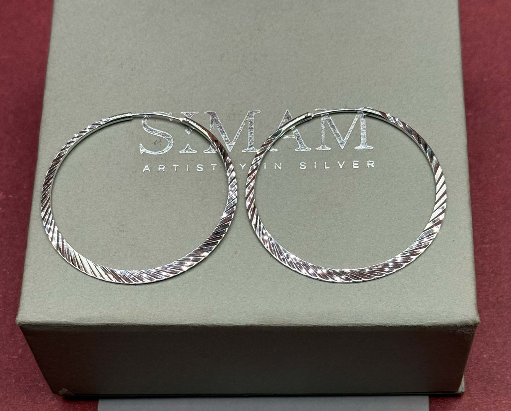 Textured Sterling Silver Hoop Earrings, Minimalist Twisted Circle Jewelry