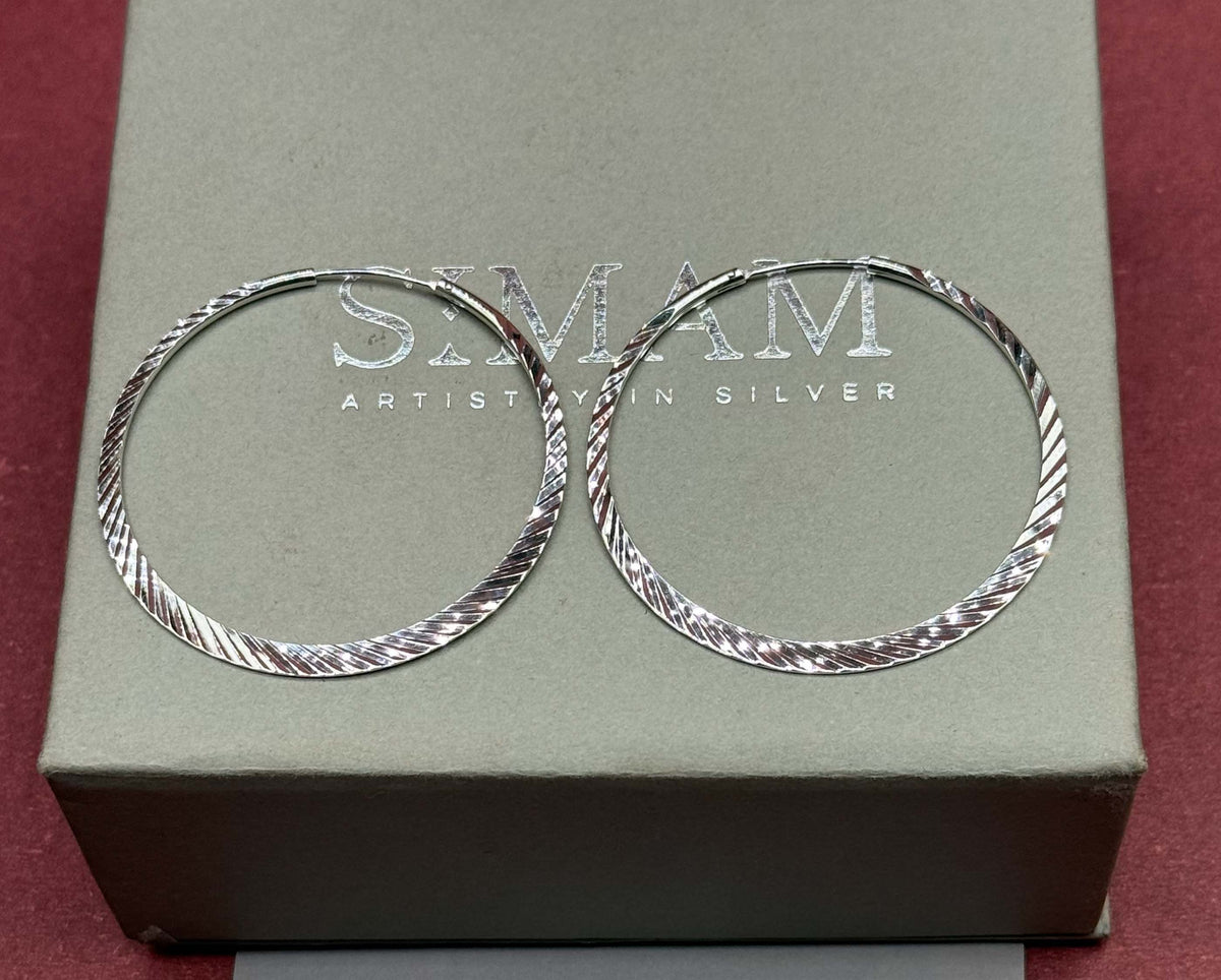 Textured Sterling Silver Hoop Earrings, Minimalist Twisted Circle Jewelry