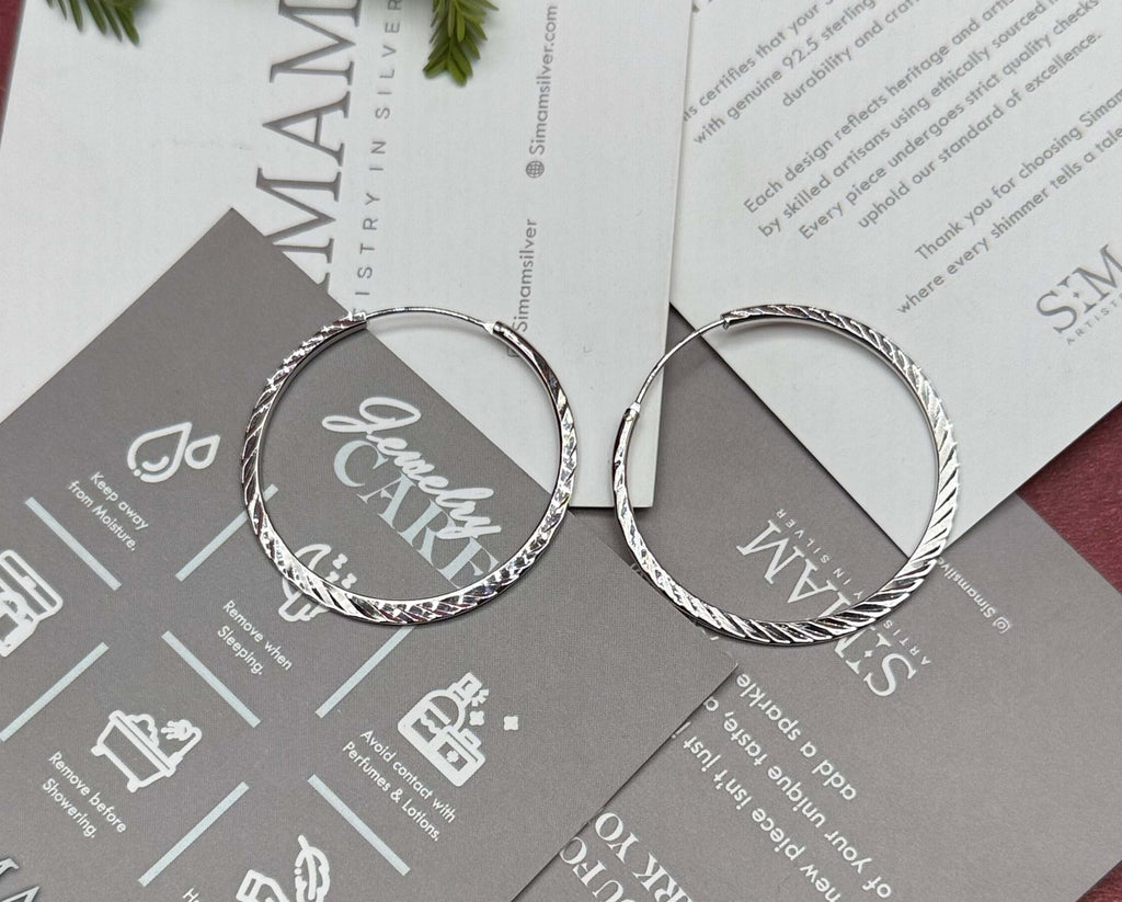 Textured Sterling Silver Hoop Earrings, Minimalist Twisted Circle Jewelry