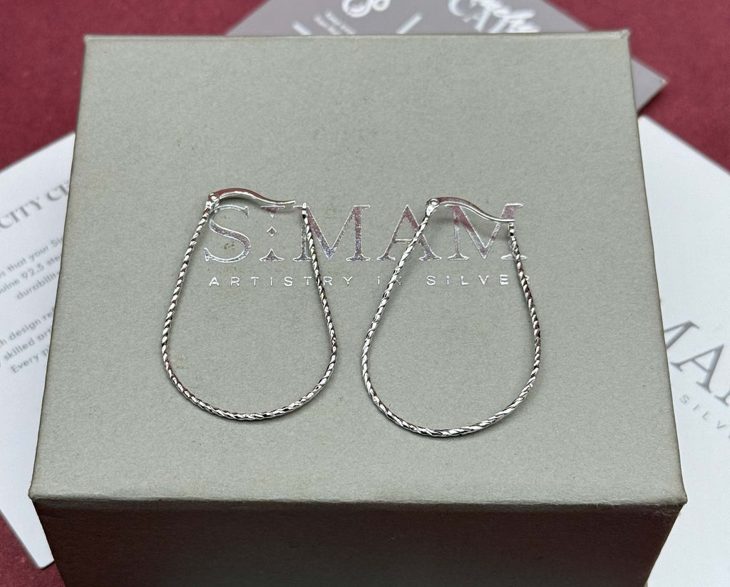 925 Sterling Silver Teardrop Hoop Earrings, Twisted Silver Hoops, Minimalist Drop Earrings, Lightweight Everyday Jewelry, Gift for Her