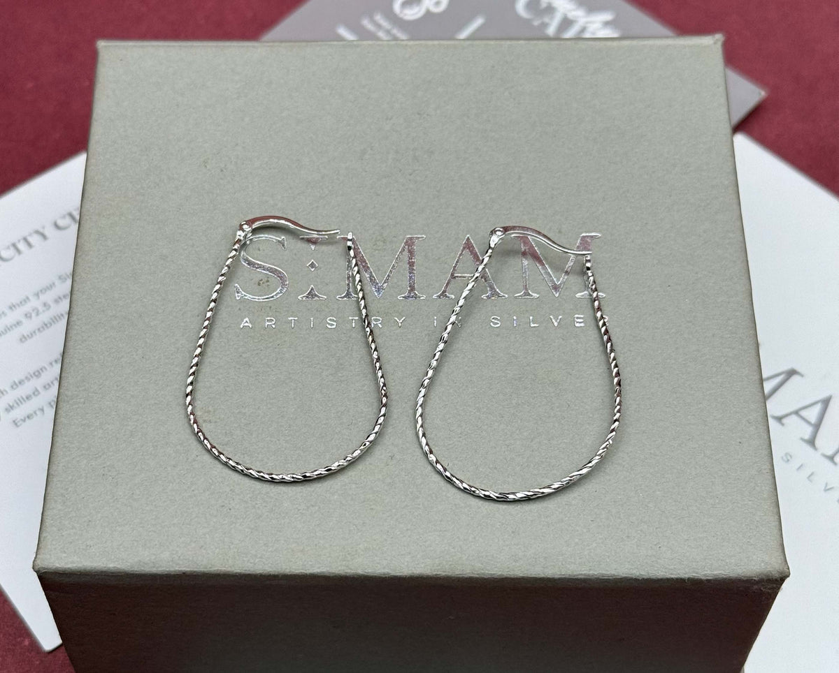 925 Sterling Silver Teardrop Hoop Earrings, Twisted Silver Hoops, Minimalist Drop Earrings, Lightweight Everyday Jewelry, Gift for Her
