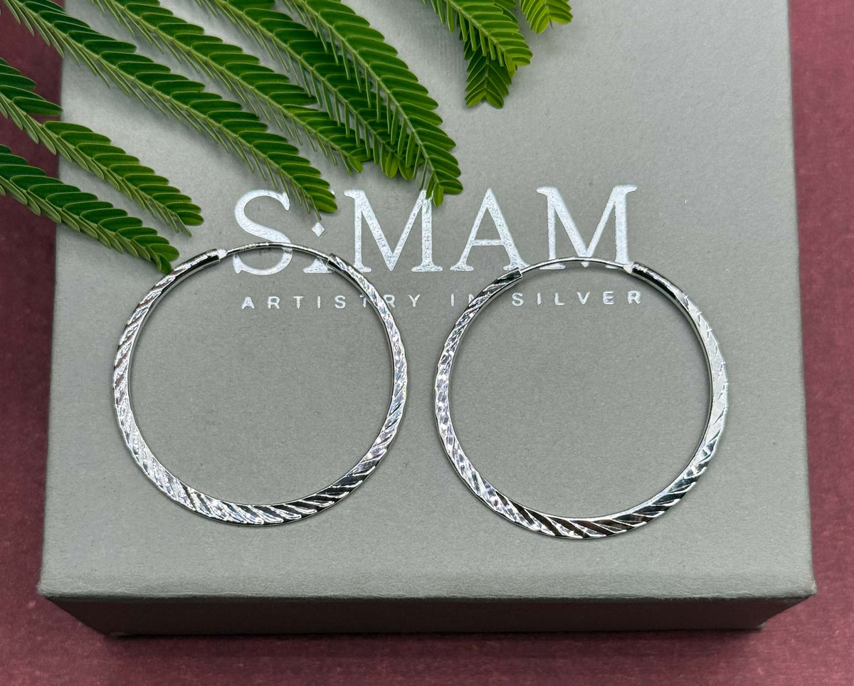 Textured Sterling Silver Hoop Earrings, Minimalist Twisted Circle Jewelry