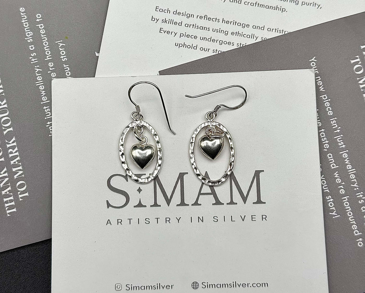 Handmade Silver Heart Dangle Earrings