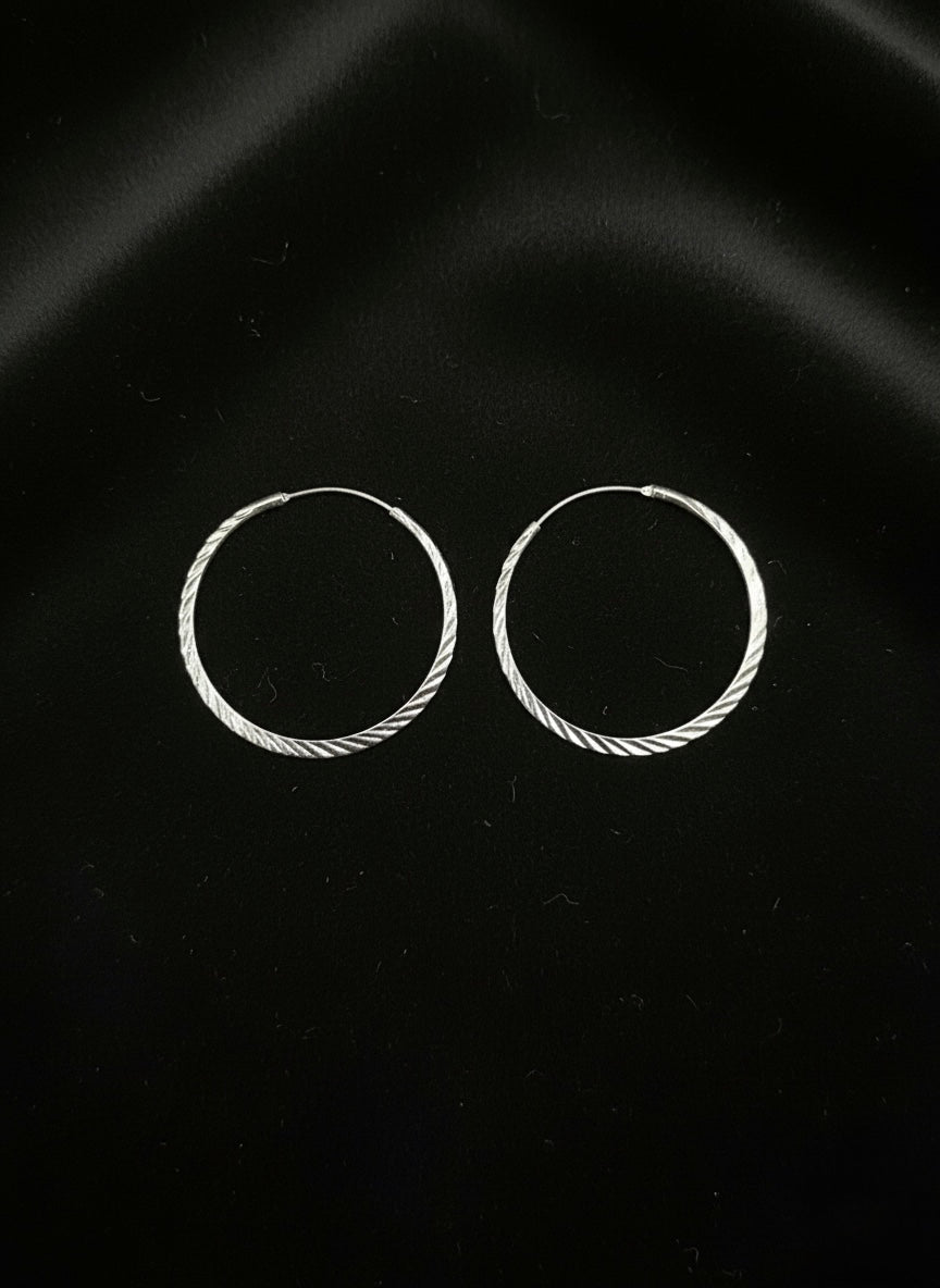 Textured Sterling Silver Hoop Earrings, Minimalist Twisted Circle Jewelry
