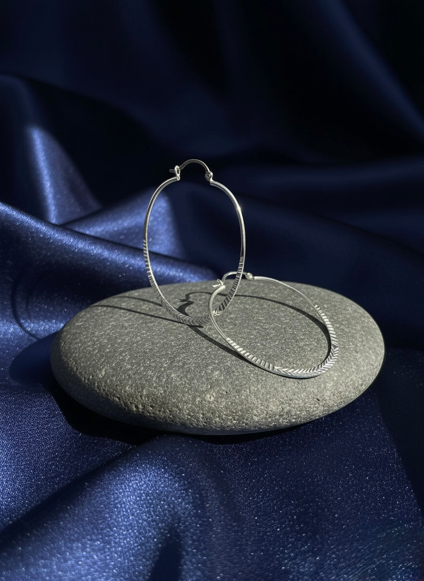 Textured Oval Hoop Earrings, Lightweight Sterling Silver Everyday Jewelry