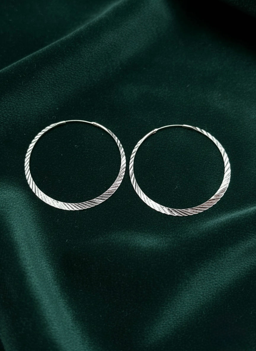 Textured Sterling Silver Hoop Earrings, Minimalist Twisted Circle Jewelry