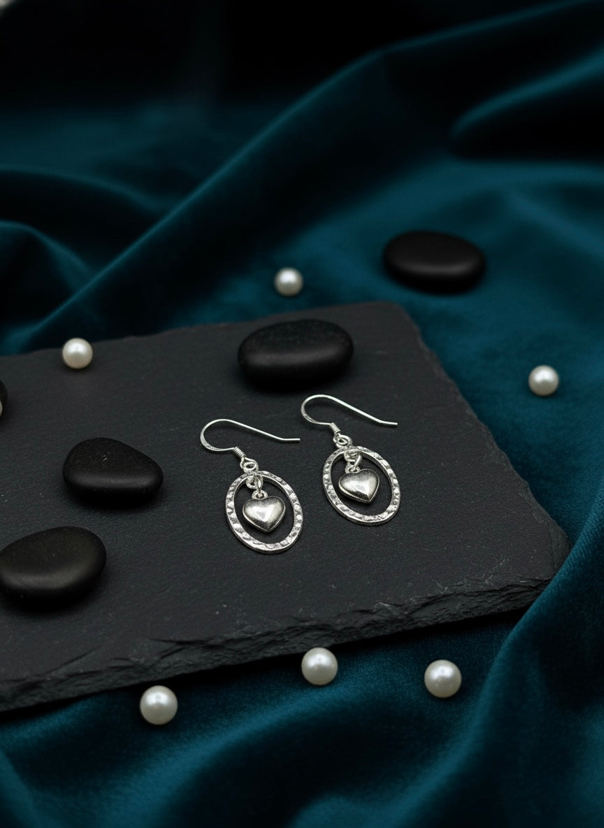 Handmade Silver Heart Dangle Earrings
