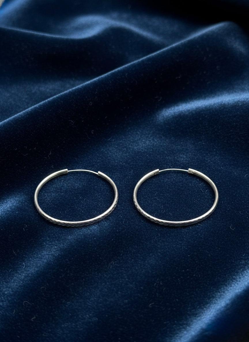 925 Sterling Silver Engraved Hoop Earrings, Lightweight Minimalist Everyday Jewelry