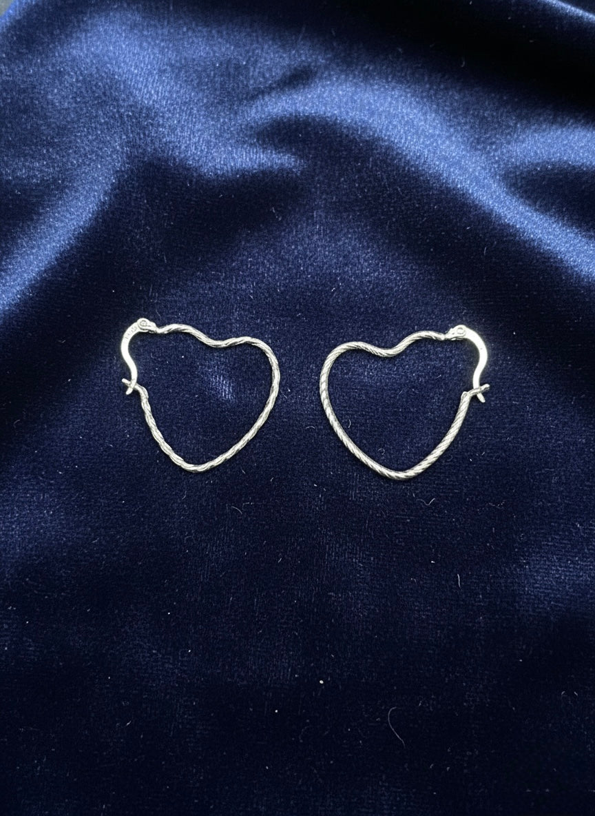 925 Sterling Silver Heart Hoop Earrings, Twisted Heart Earrings, Minimalist Silver Hoops, Romantic Jewelry Gift for Her, Everyday Earrings