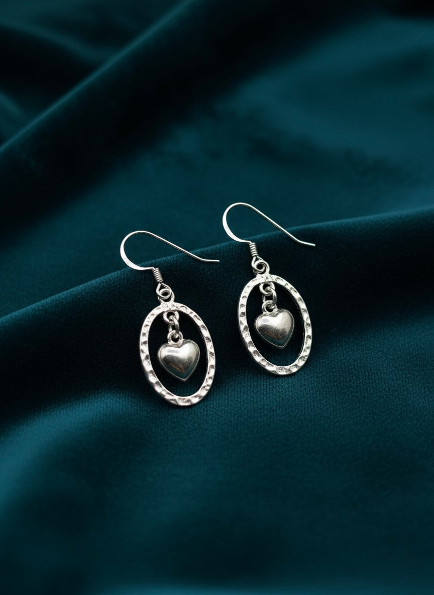 Handmade Silver Heart Dangle Earrings