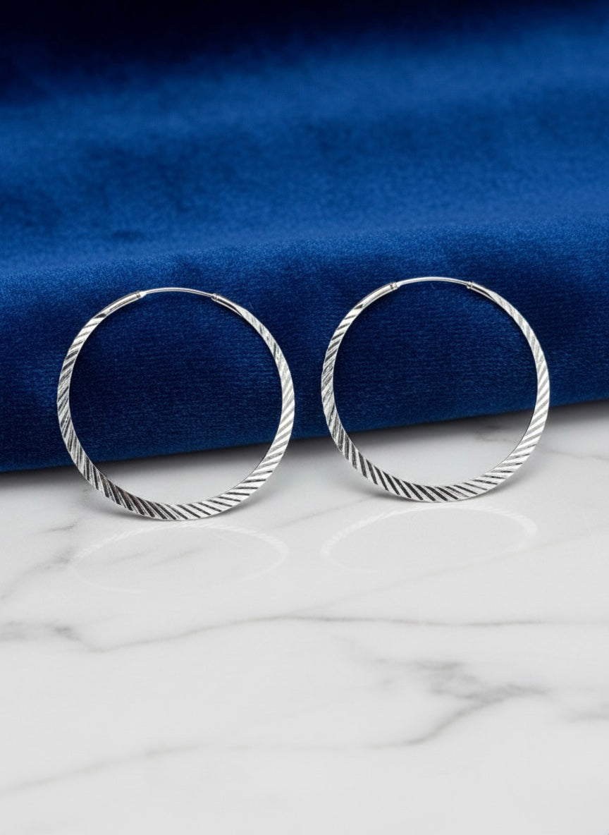 Textured Sterling Silver Hoop Earrings, Minimalist Twisted Circle Jewelry