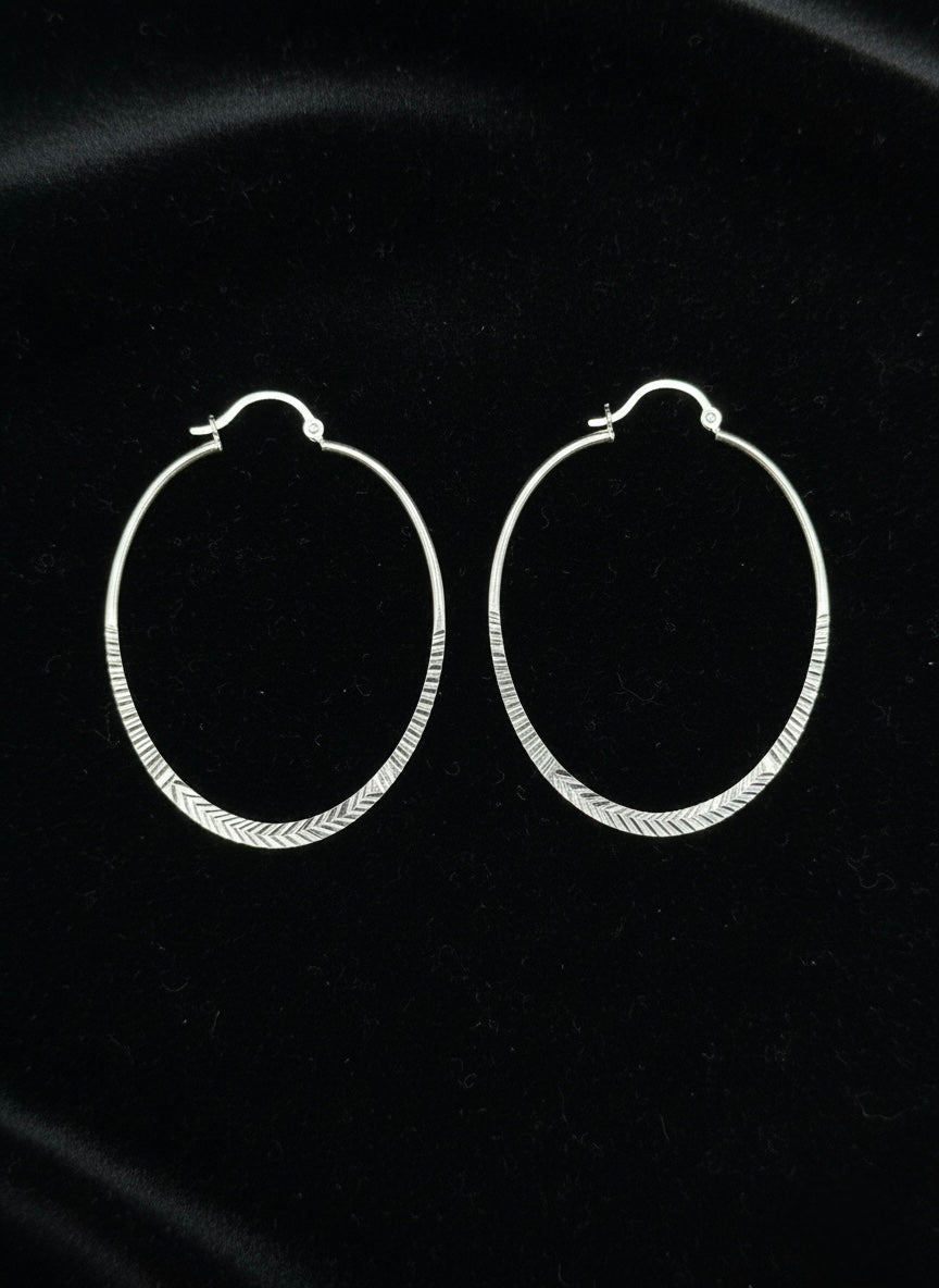 Textured Oval Hoop Earrings, Lightweight Sterling Silver Everyday Jewelry