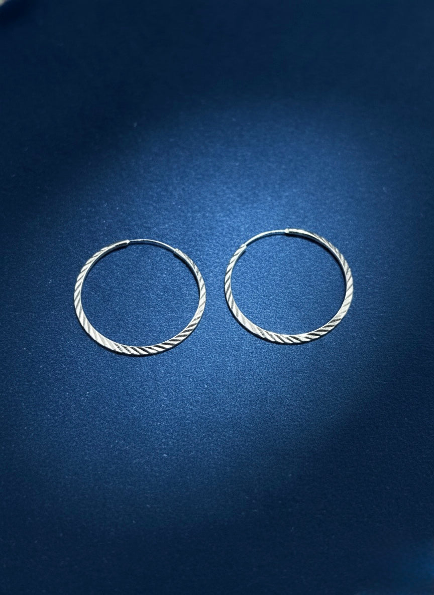 Textured Sterling Silver Hoop Earrings, Minimalist Twisted Circle Jewelry