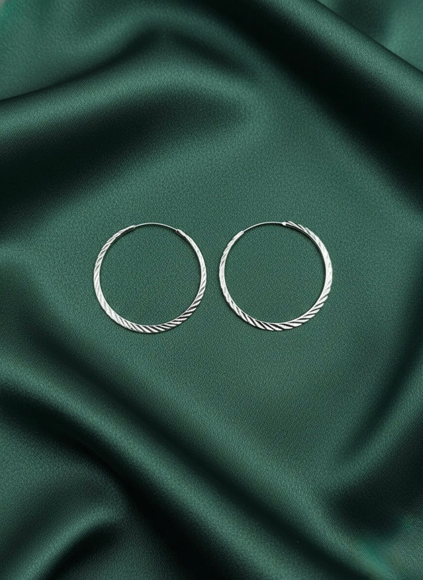 Textured Sterling Silver Hoop Earrings, Minimalist Twisted Circle Jewelry