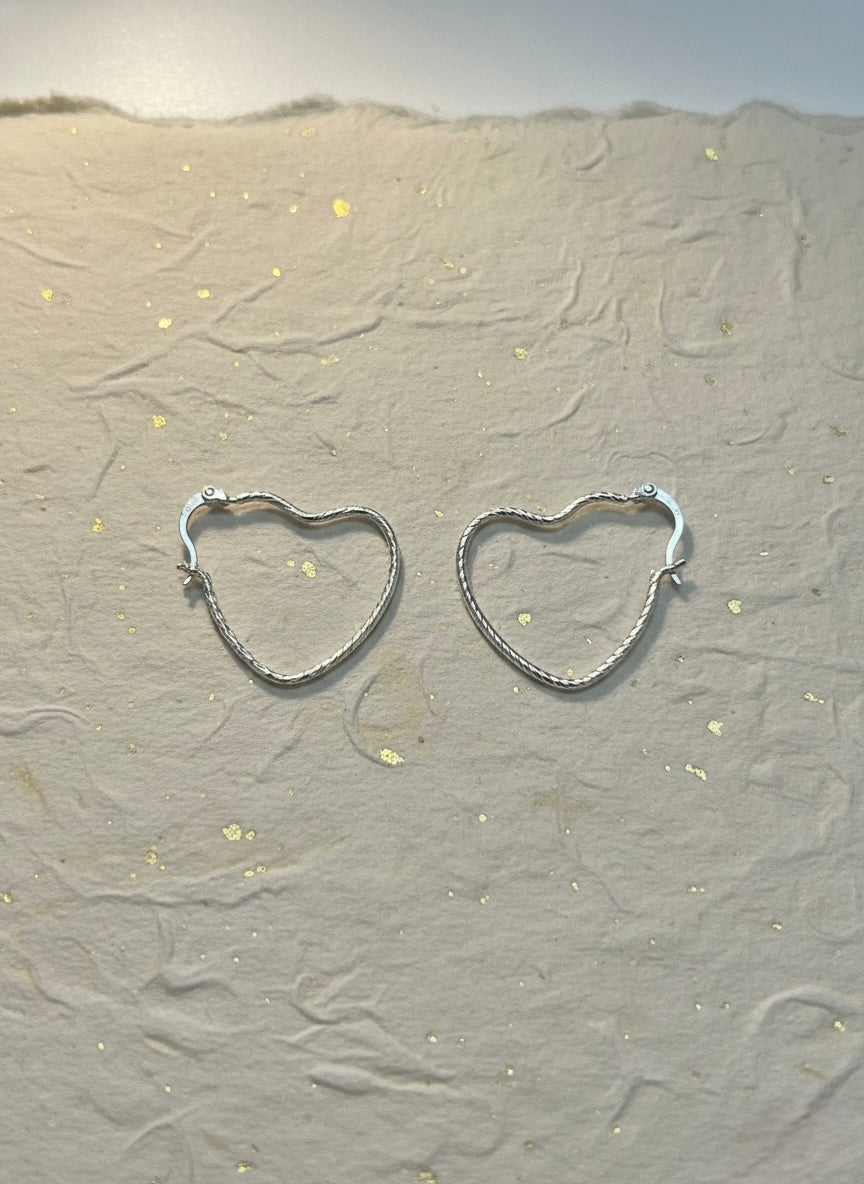 925 Sterling Silver Heart Hoop Earrings, Twisted Heart Earrings, Minimalist Silver Hoops, Romantic Jewelry Gift for Her, Everyday Earrings