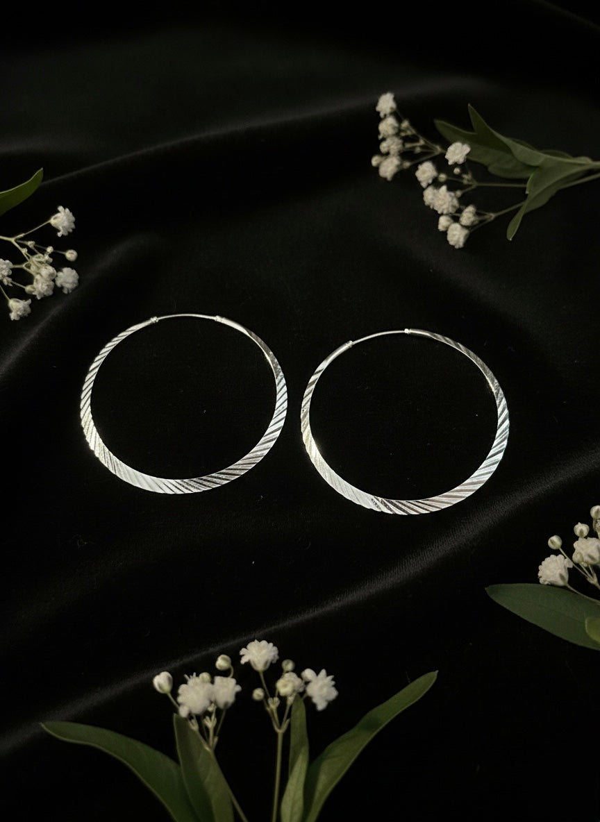 Textured Sterling Silver Hoop Earrings, Minimalist Twisted Circle Jewelry