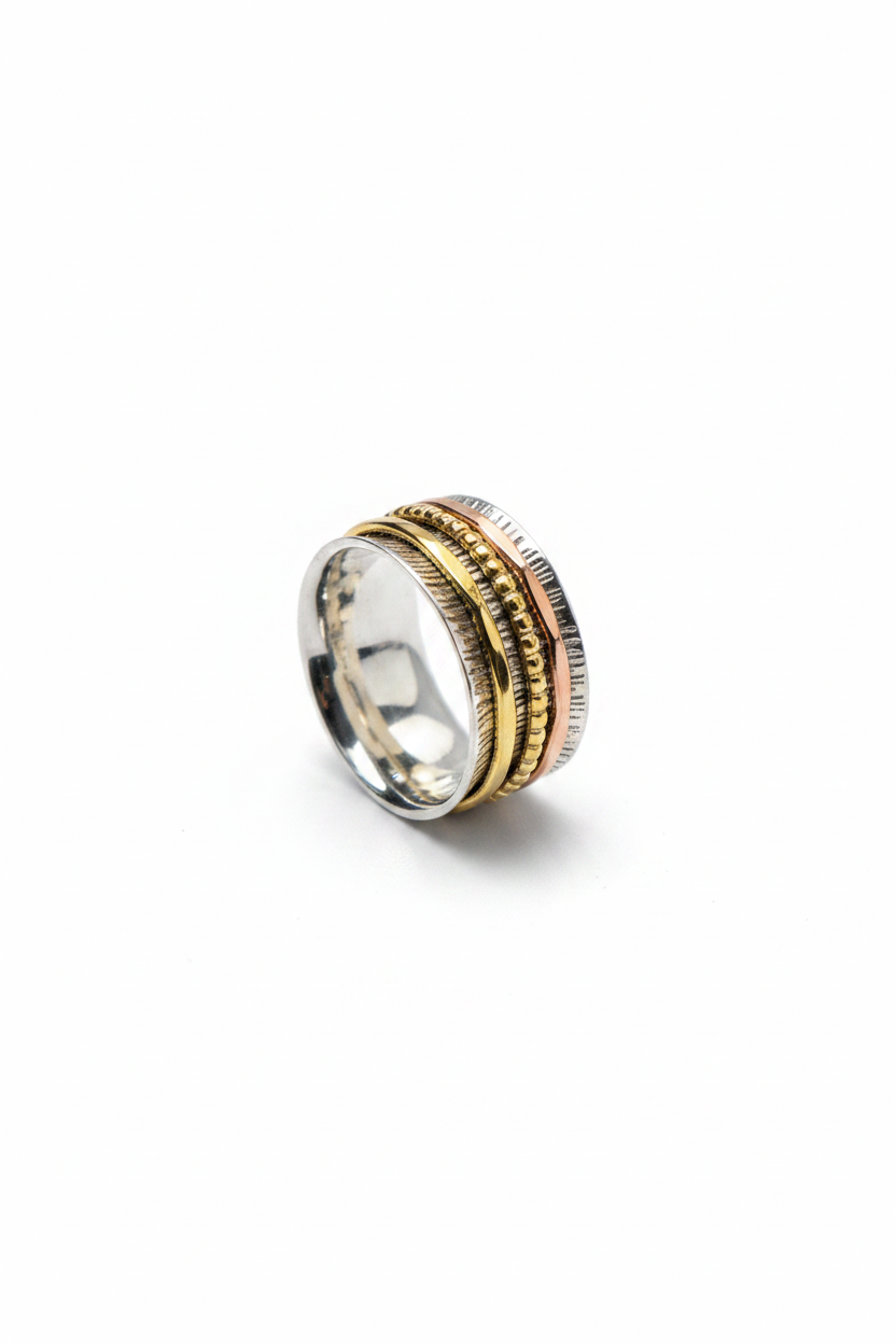 Sterling Silver Spinner Ring | Gold & Rose Tone Fidget Band