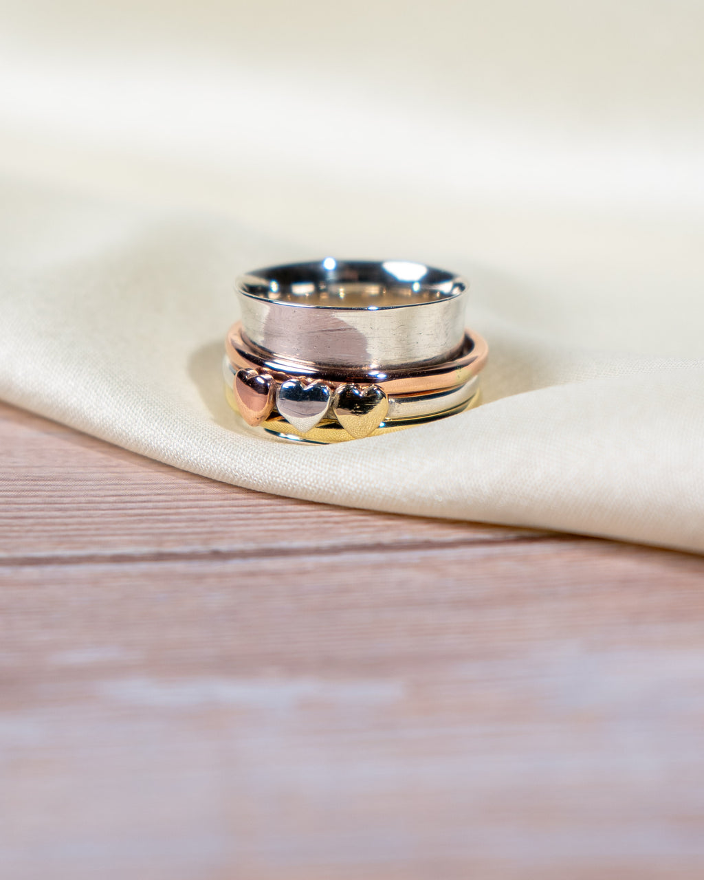 Heart Spinner Ring | Mixed Metal Stacking Band | Boho Jewelry