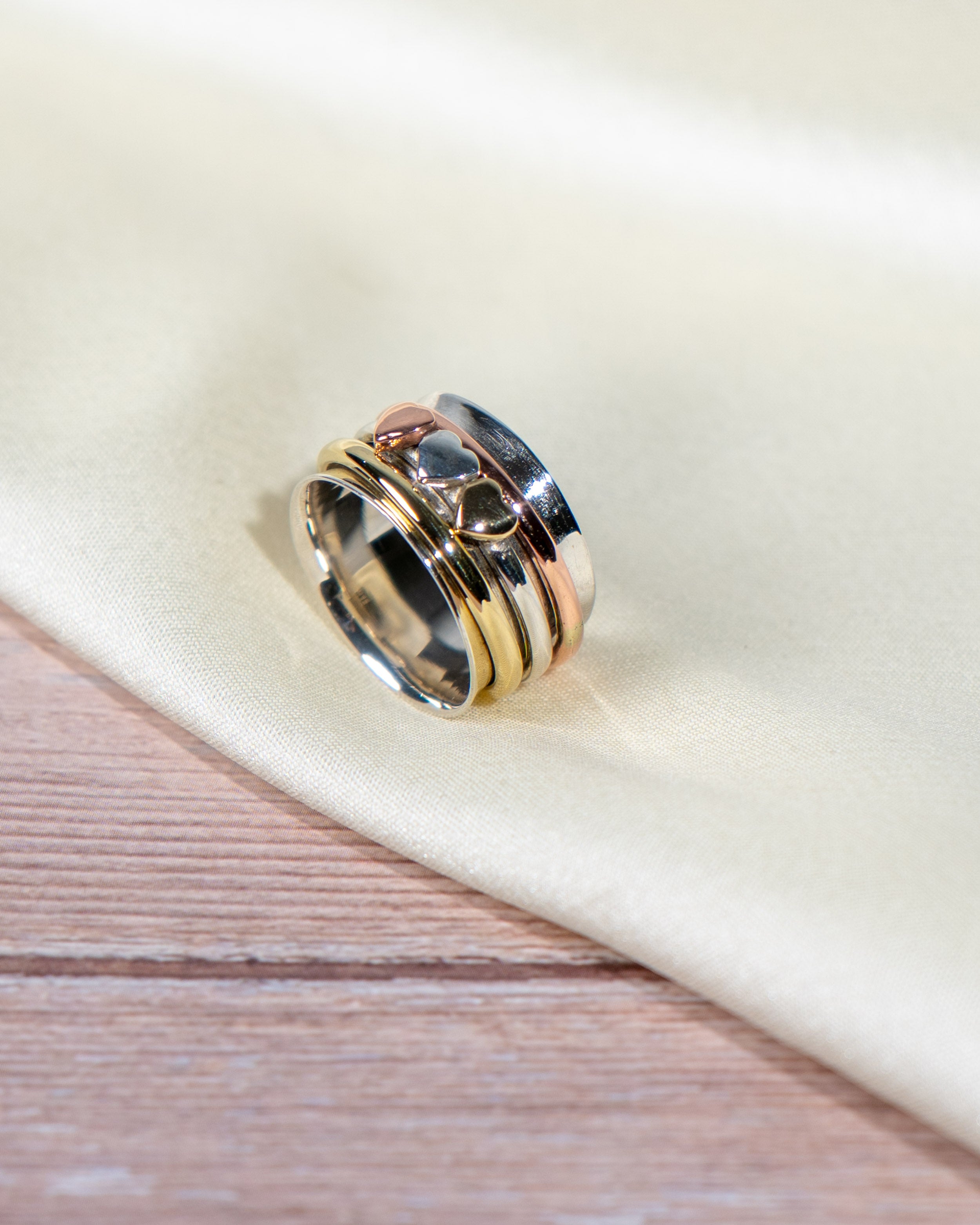 Heart Spinner Ring | Mixed Metal Stacking Band | Boho Jewelry