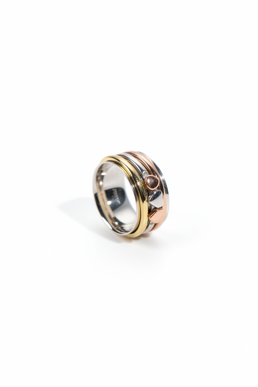 Heart Spinner Ring | Mixed Metal Stacking Band | Boho Jewelry