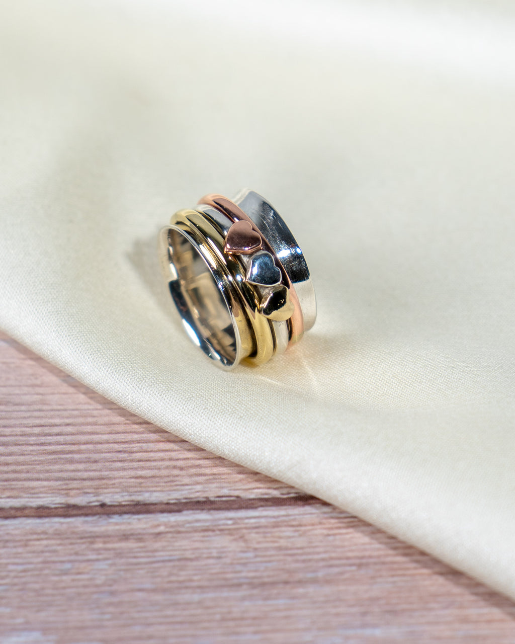 Heart Spinner Ring | Mixed Metal Stacking Band | Boho Jewelry