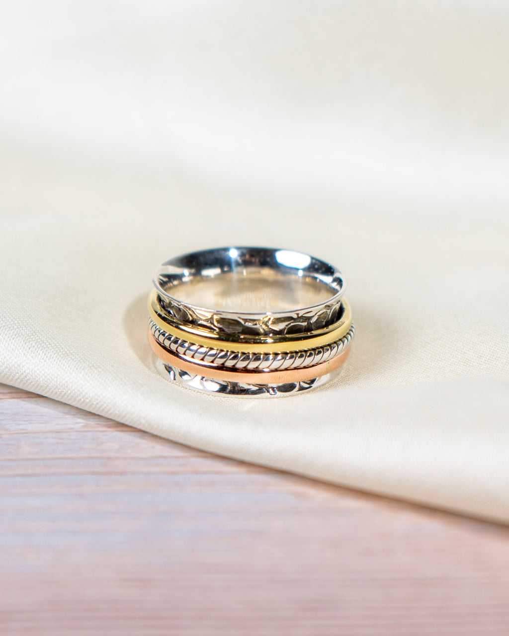 Handmade Sterling Silver Spinner Ring – Mixed Metal Meditation Ring
