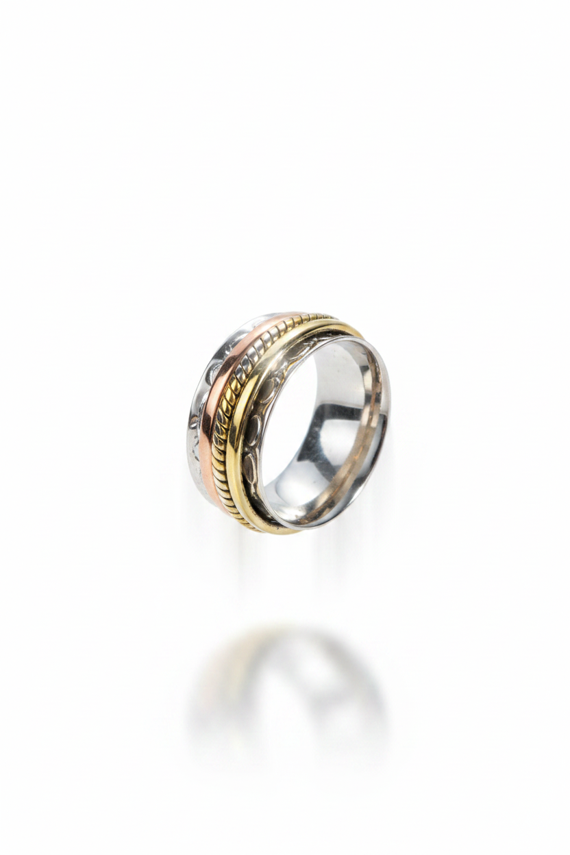 Handmade Sterling Silver Spinner Ring – Mixed Metal Meditation Ring