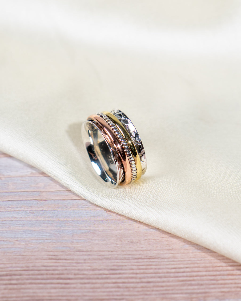 Handmade Sterling Silver Spinner Ring – Mixed Metal Meditation Ring