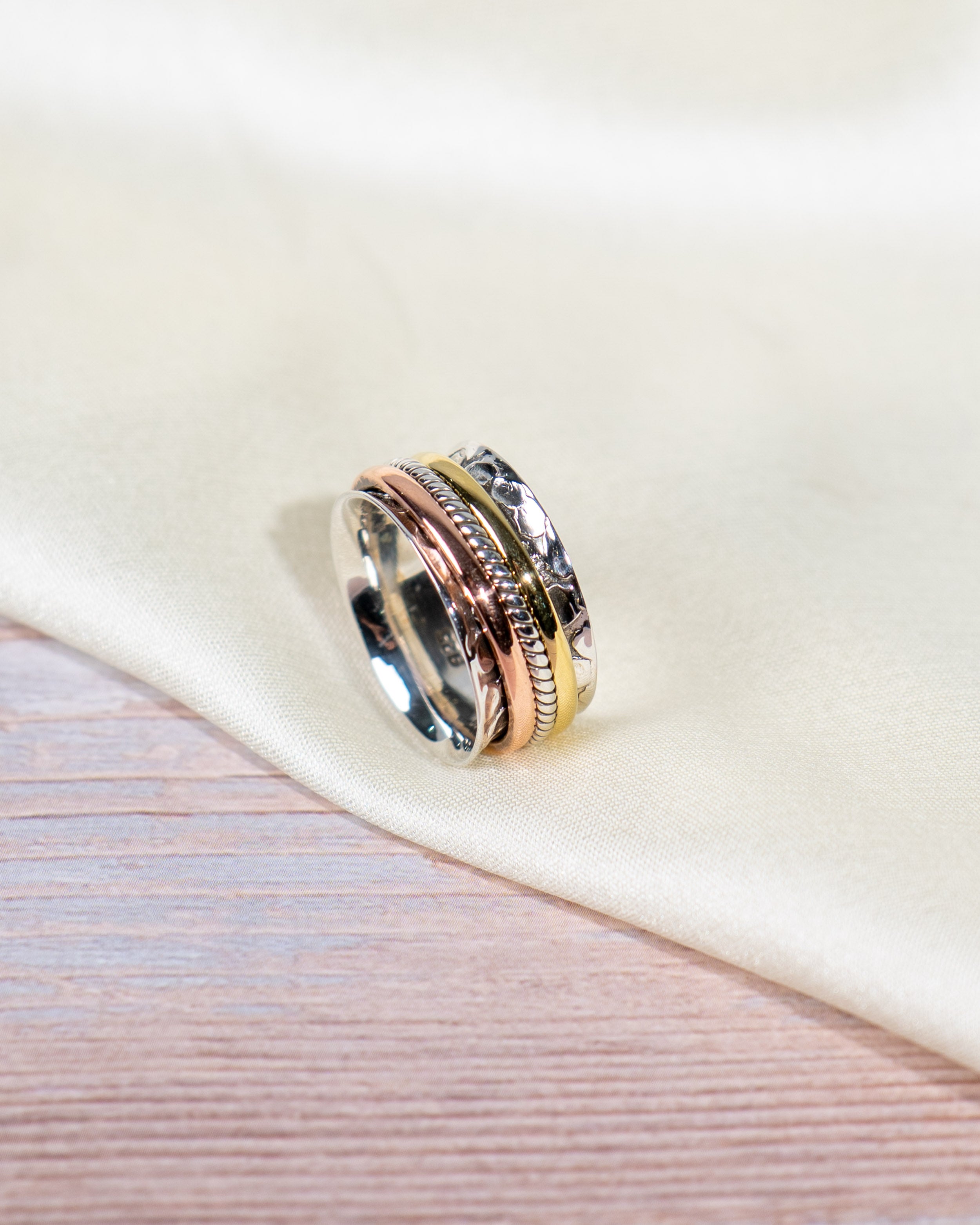 Handmade Sterling Silver Spinner Ring – Mixed Metal Meditation Ring