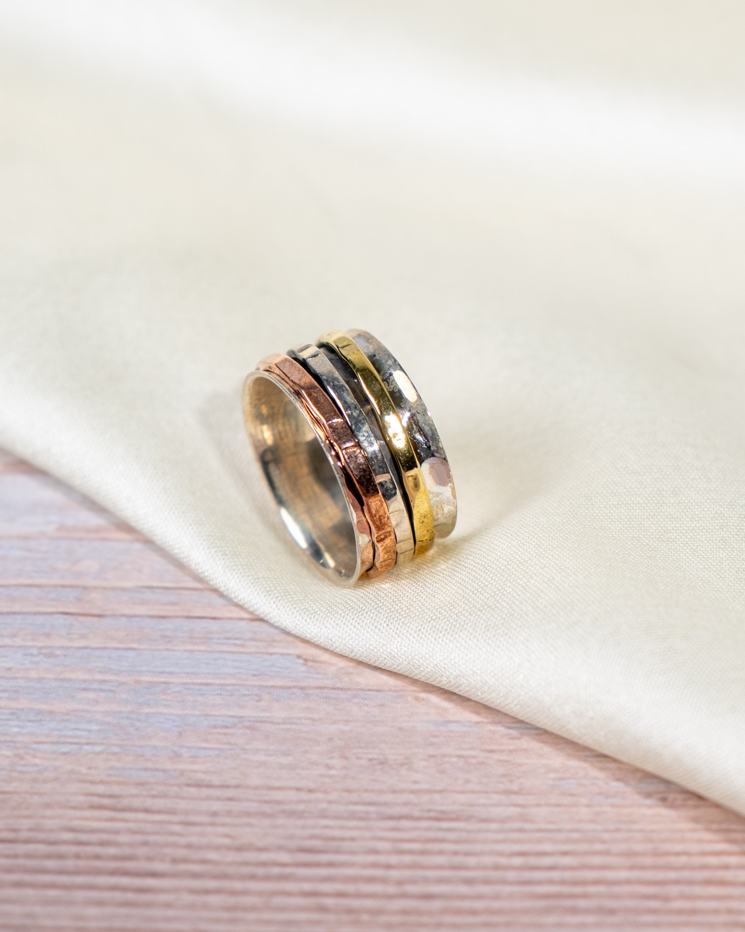 Handmade Sterling Silver Spinner Ring, Copper Brass Meditation Ring, Fidget Jewelry