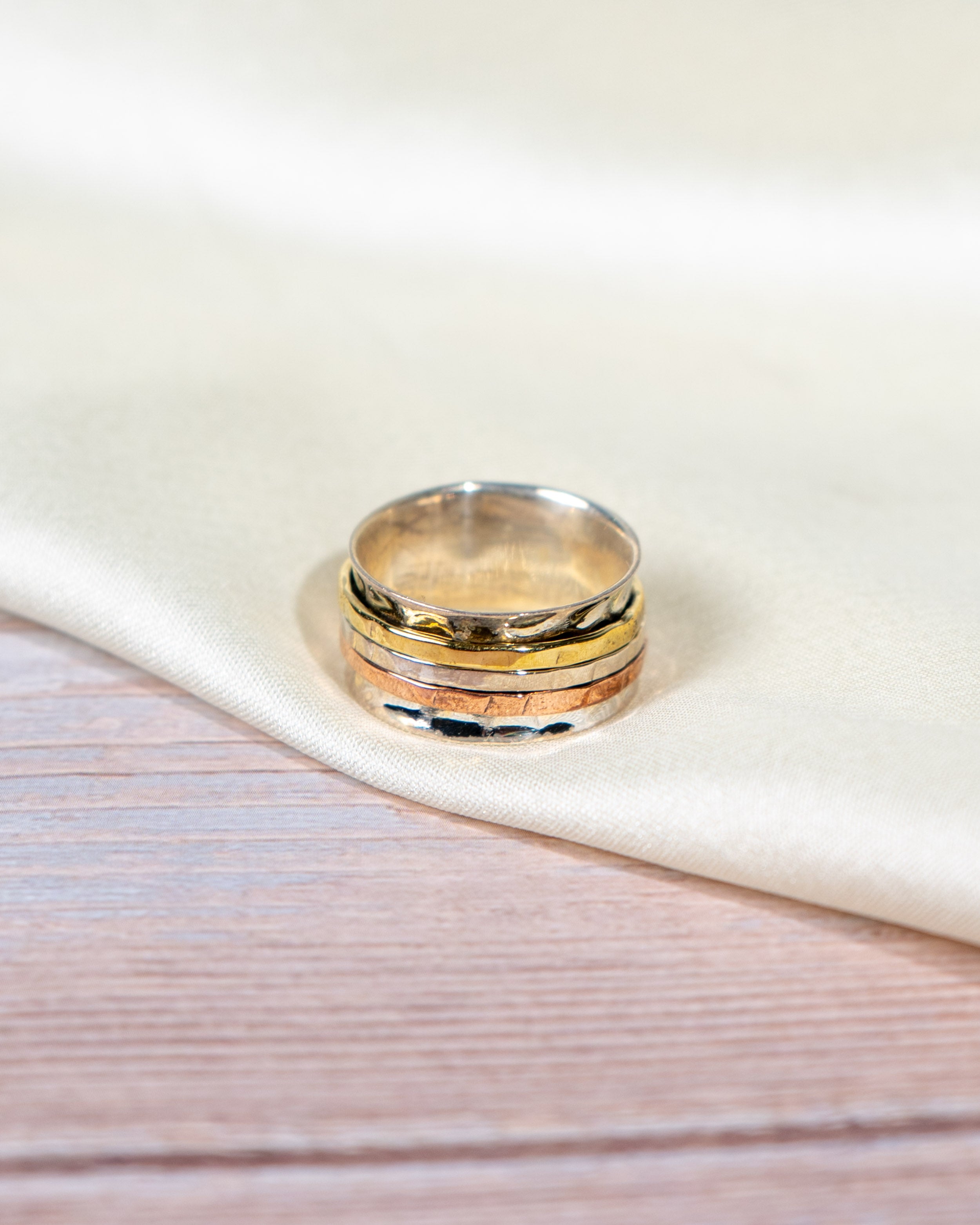 Handmade Sterling Silver Spinner Ring, Copper Brass Meditation Ring, Fidget Jewelry