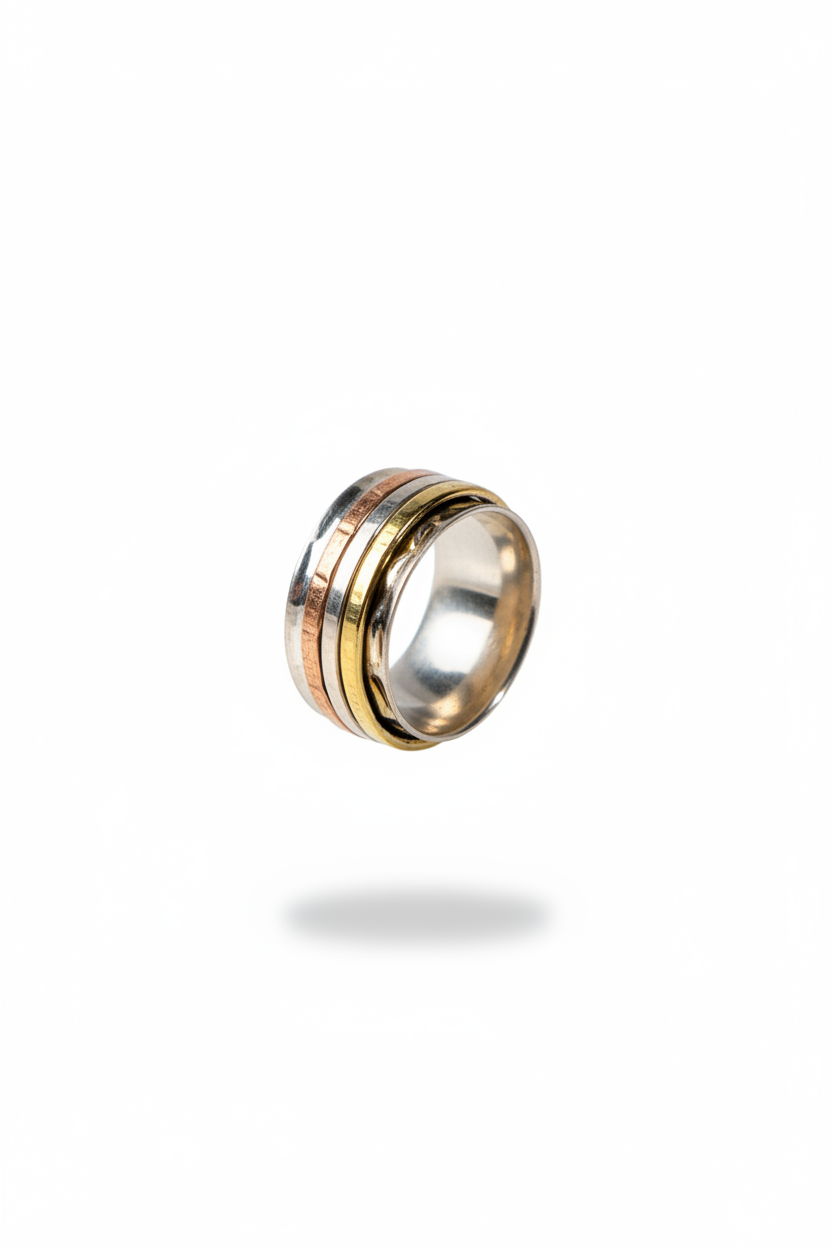 Handmade Sterling Silver Spinner Ring, Copper Brass Meditation Ring, Fidget Jewelry