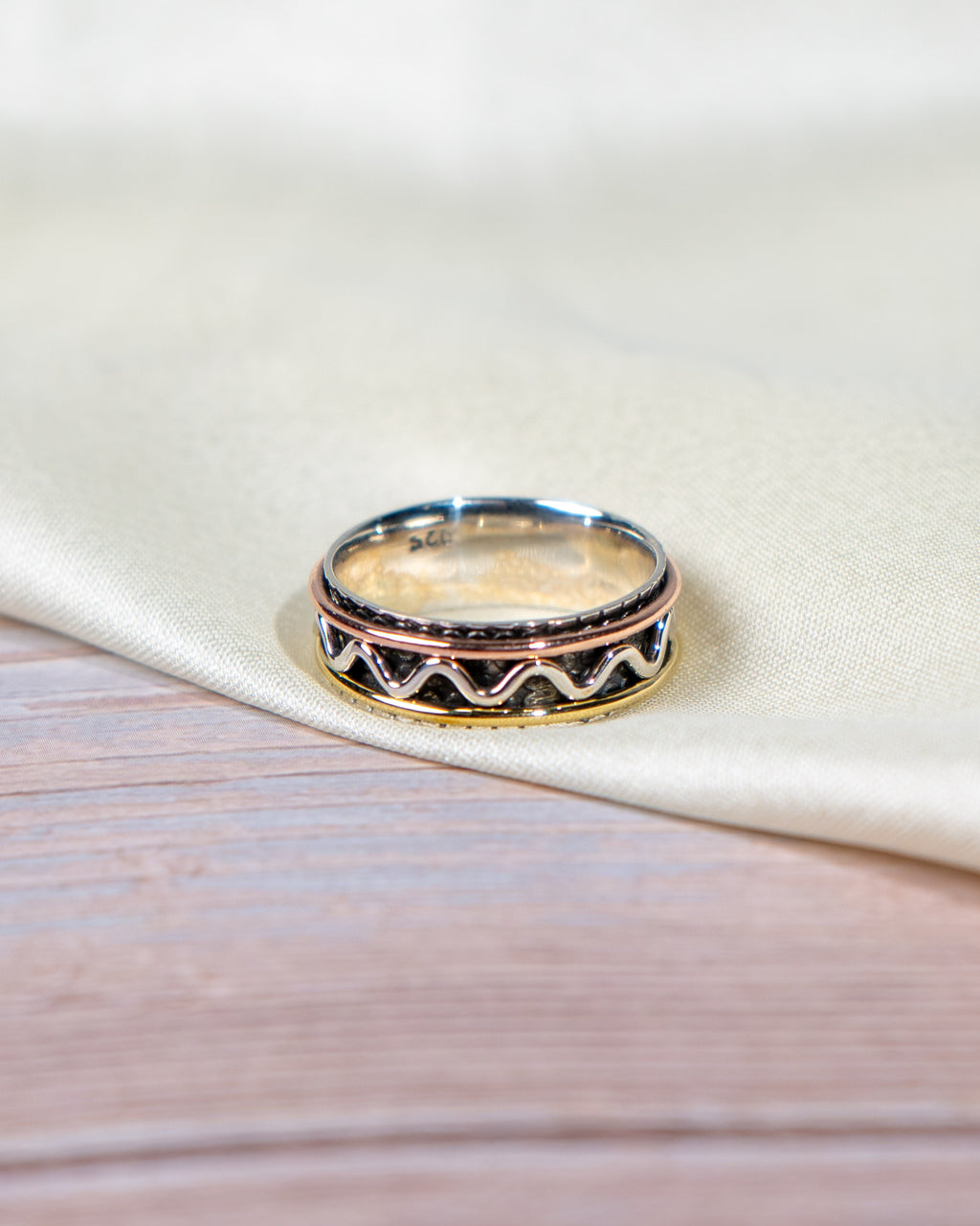 Elegant Mixed-Metal Spinner Ring | Sterling Silver, Gold & Rose Gold Fidget Ring | Anxiety Ring | Meditation Jewelry Gift