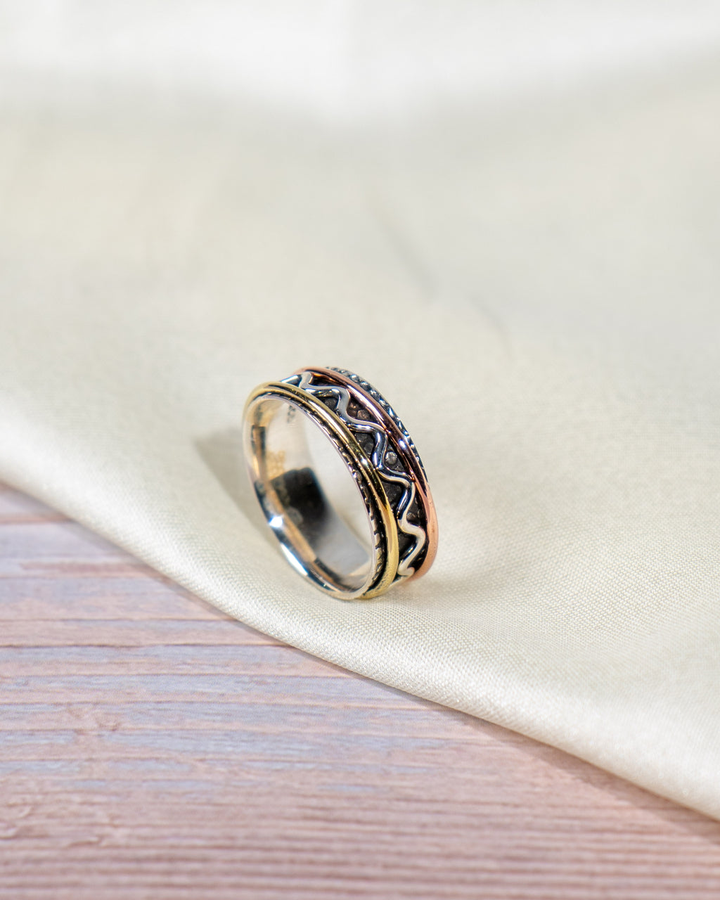 Elegant Mixed-Metal Spinner Ring | Sterling Silver, Gold & Rose Gold Fidget Ring | Anxiety Ring | Meditation Jewelry Gift