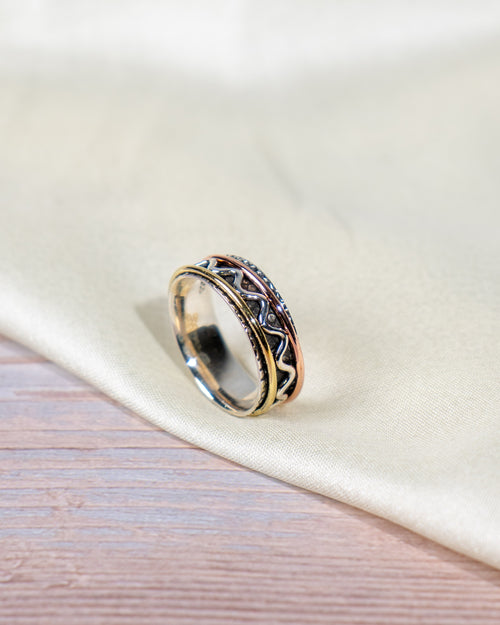 Elegant Mixed-Metal Spinner Ring | Sterling Silver, Gold & Rose Gold Fidget Ring | Anxiety Ring | Meditation Jewelry Gift