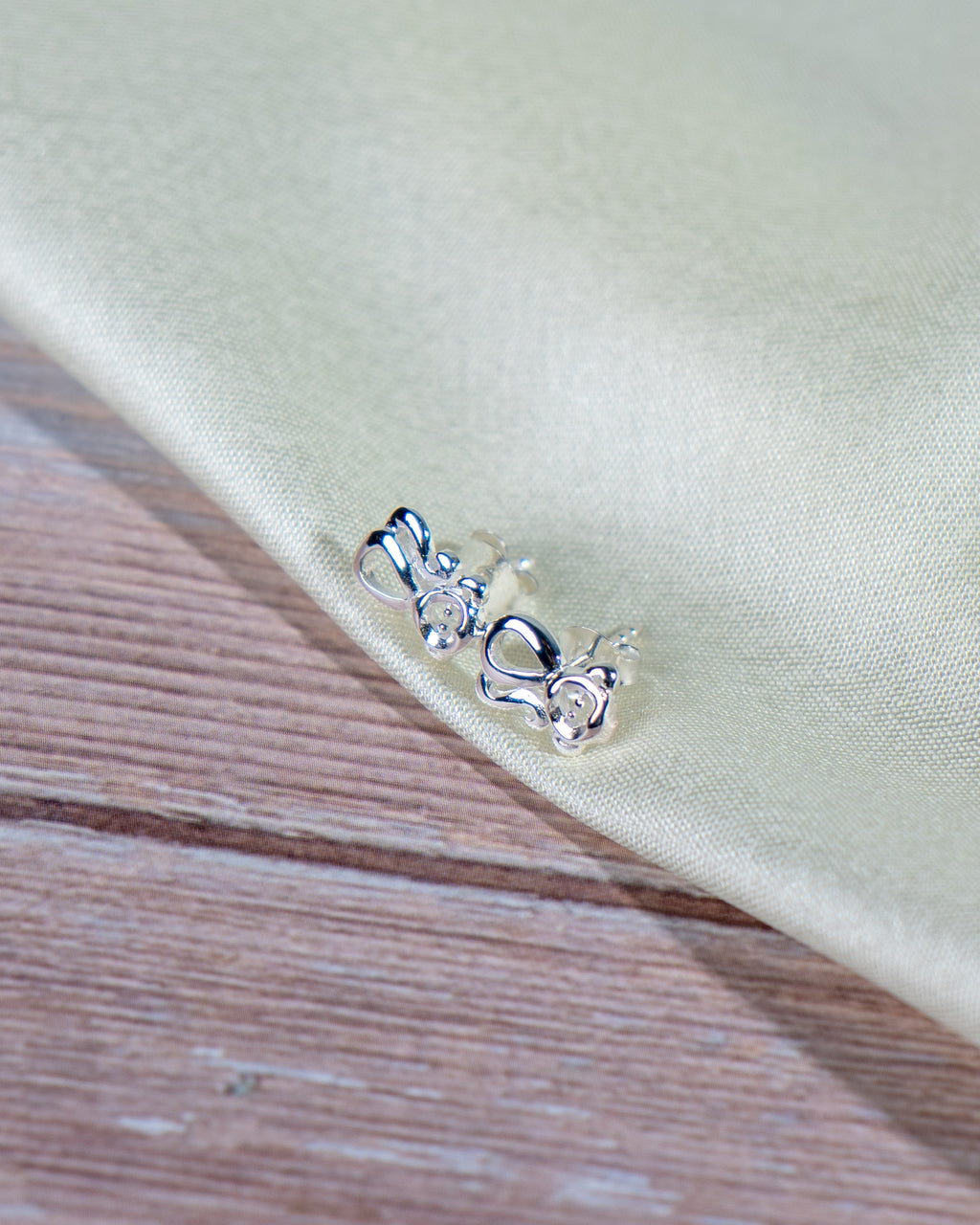 Sterling Silver Butterfly Flower Stud Earrings – Minimalist Dainty Floral Design