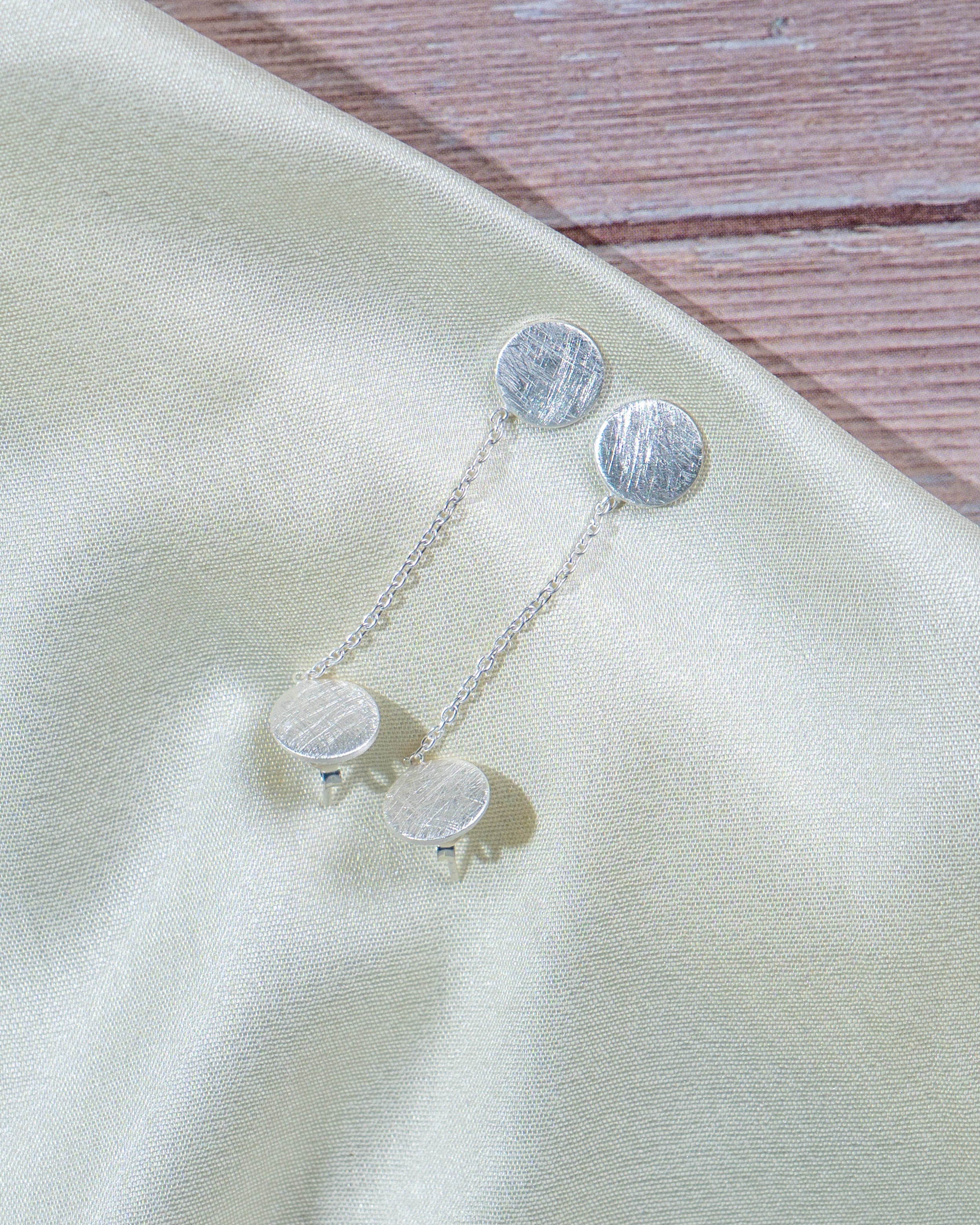 Minimalist Sterling Silver Drop Earrings: Handmade Disc Chain Jewelry