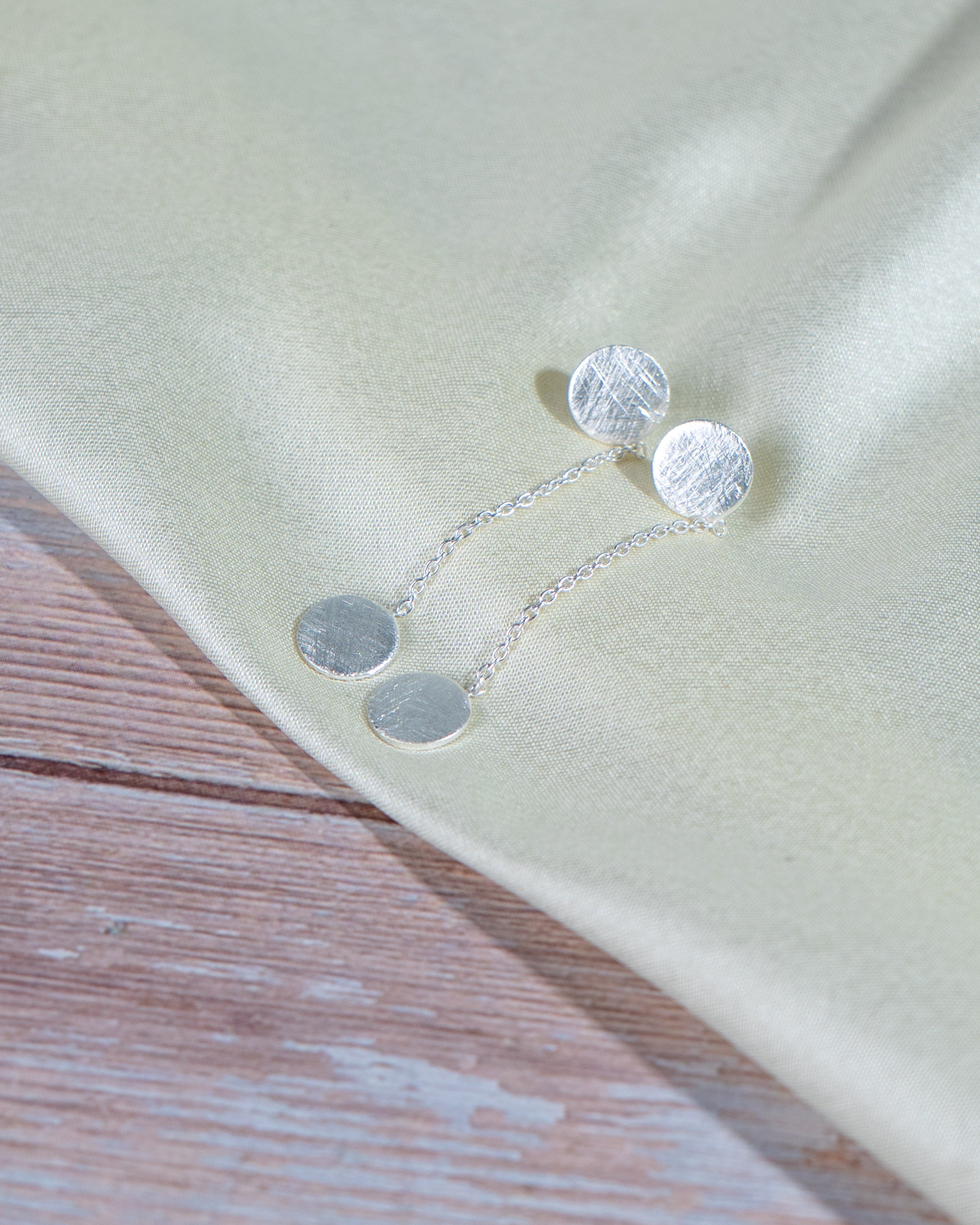 Minimalist Sterling Silver Drop Earrings: Handmade Disc Chain Jewelry