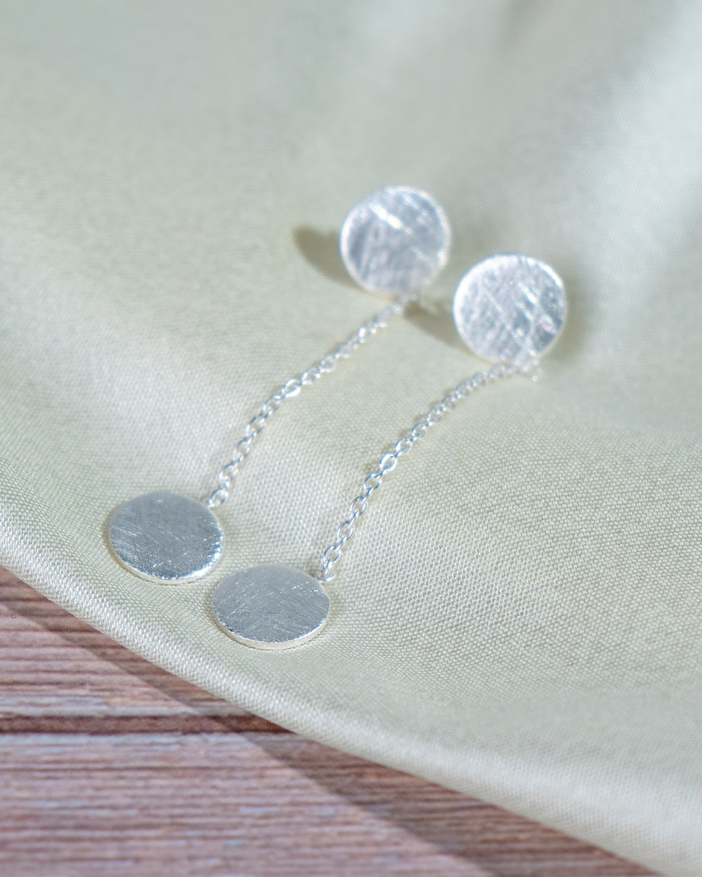 Minimalist Sterling Silver Drop Earrings: Handmade Disc Chain Jewelry