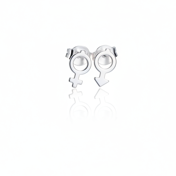 Sterling Silver Unisex Gender Symbol Stud Earrings – Minimalist Daily Wear Jewelry