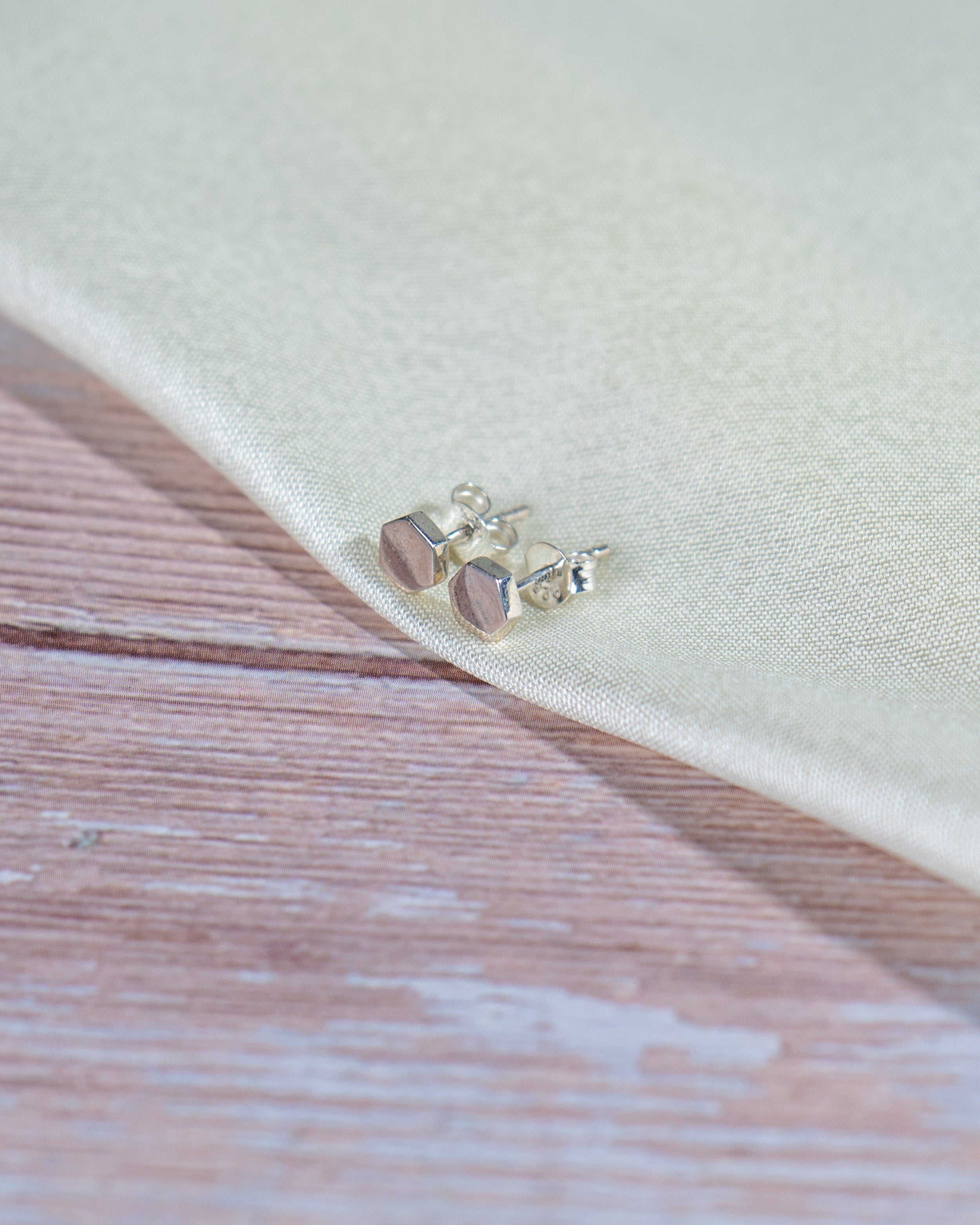 925 Sterling Silver Hexagon Stud Earrings: Minimalist Geometric Everyday Jewelry