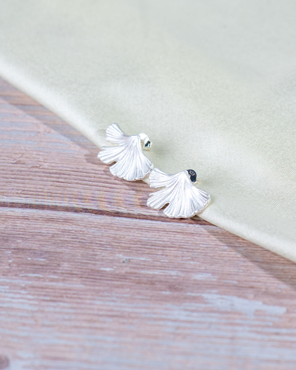 Sterling Silver Ginkgo Leaf Stud Earrings – Minimalist Botanical Nature Jewelry